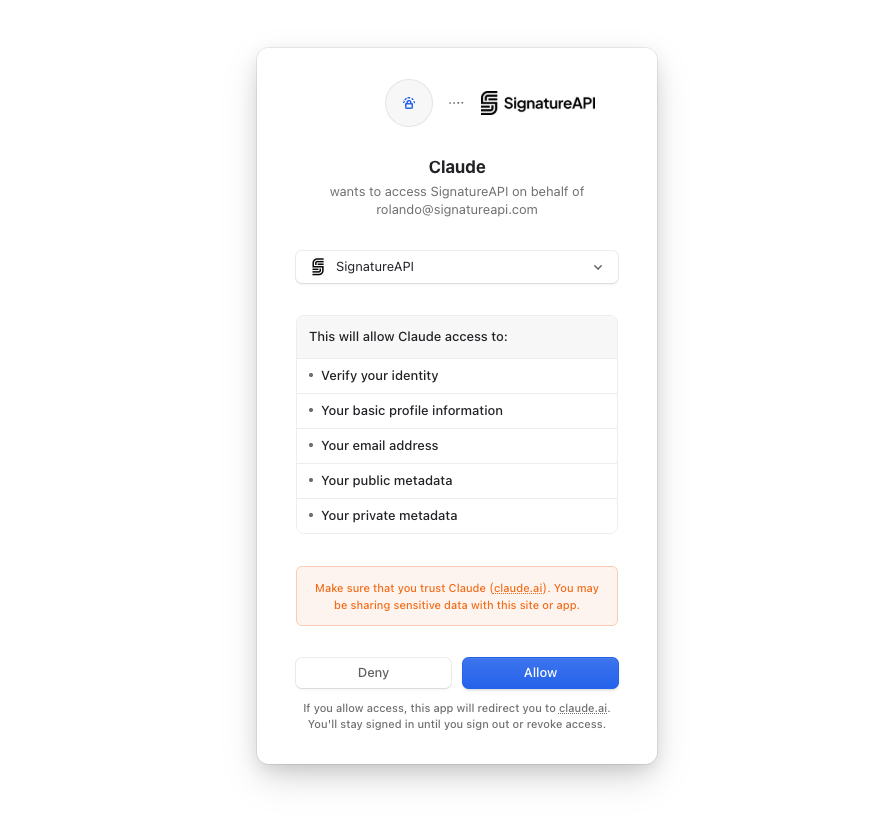 Authorizing an MCP client on SignatureAPI