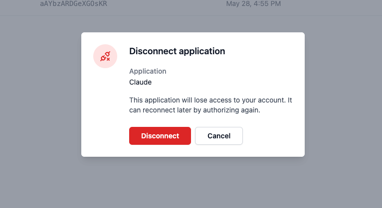 Disconnecting a connected AI app from the SignatureAPI dashboard