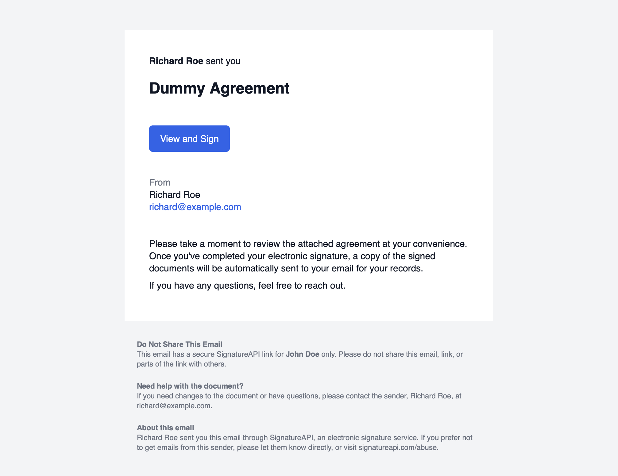 Signing request email
