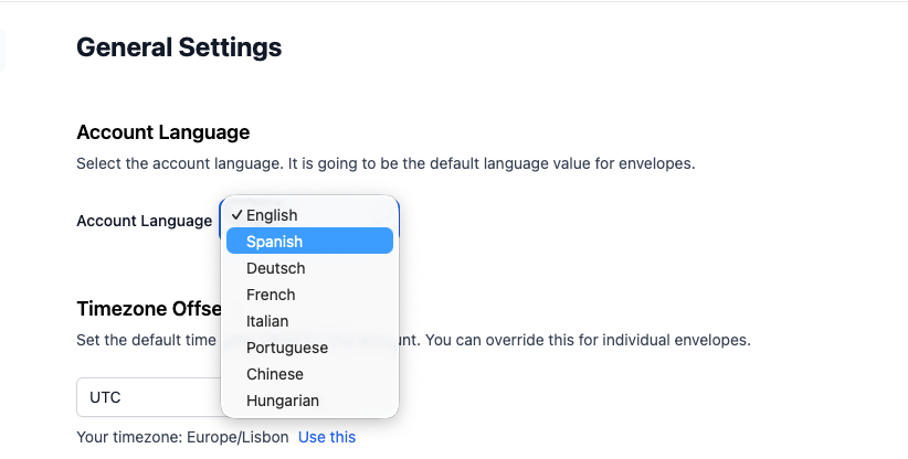 Language setting