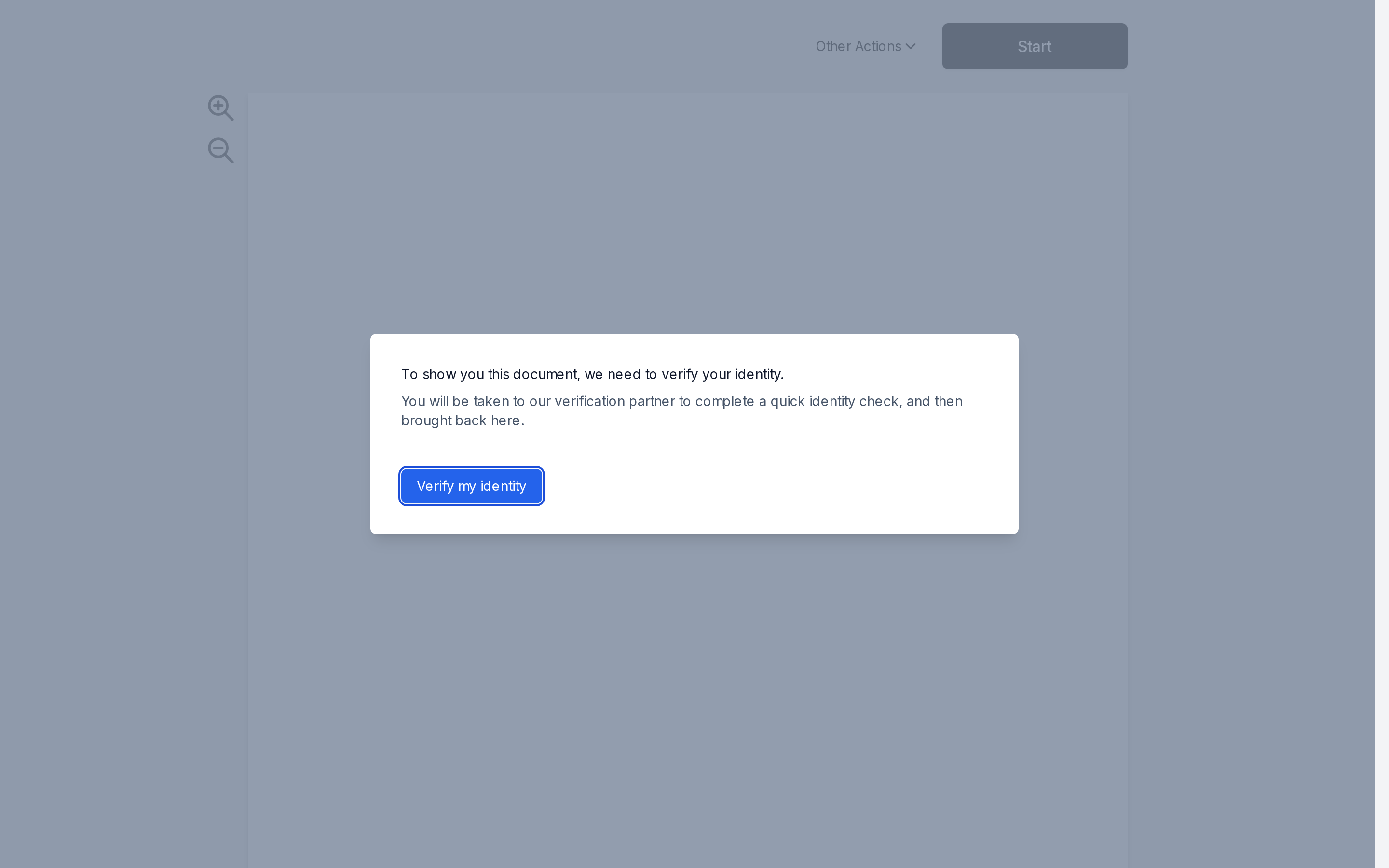 Ceremony dialog reading To show you this document, we need to verify your identity, with a Verify my identity button