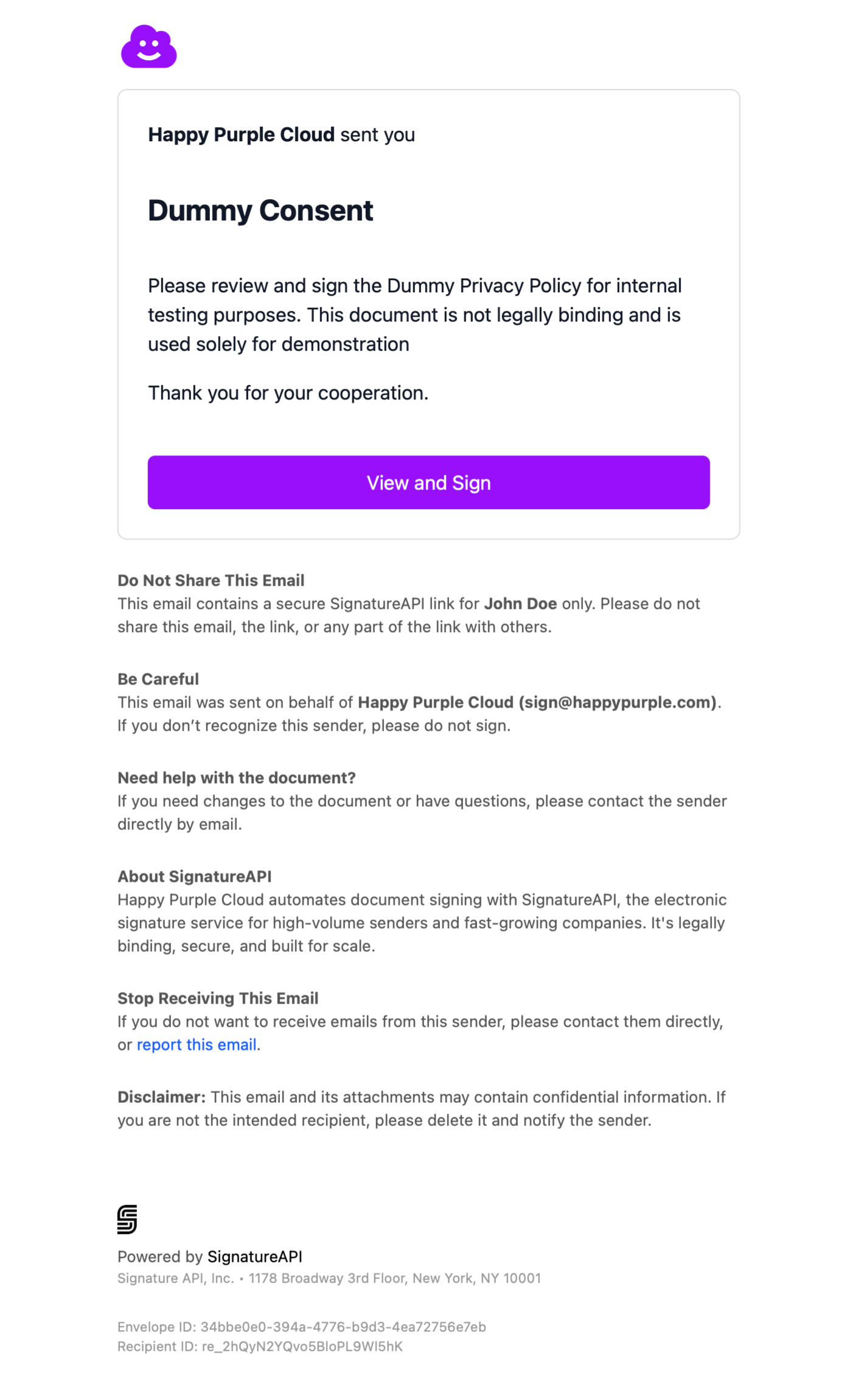 Signature request email with custom branding applied
