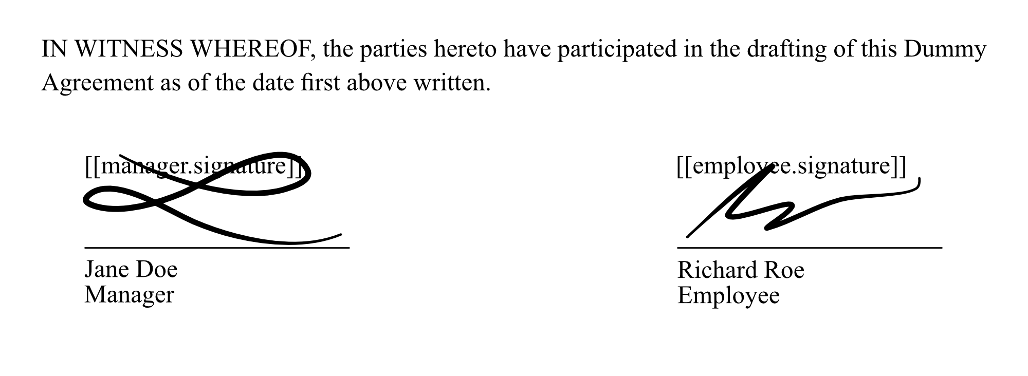 Generated document with merged data and signature fields