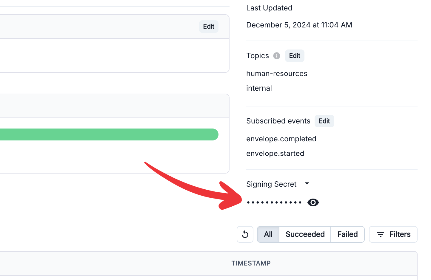 Copy the webhook signing secret from the Dashboard