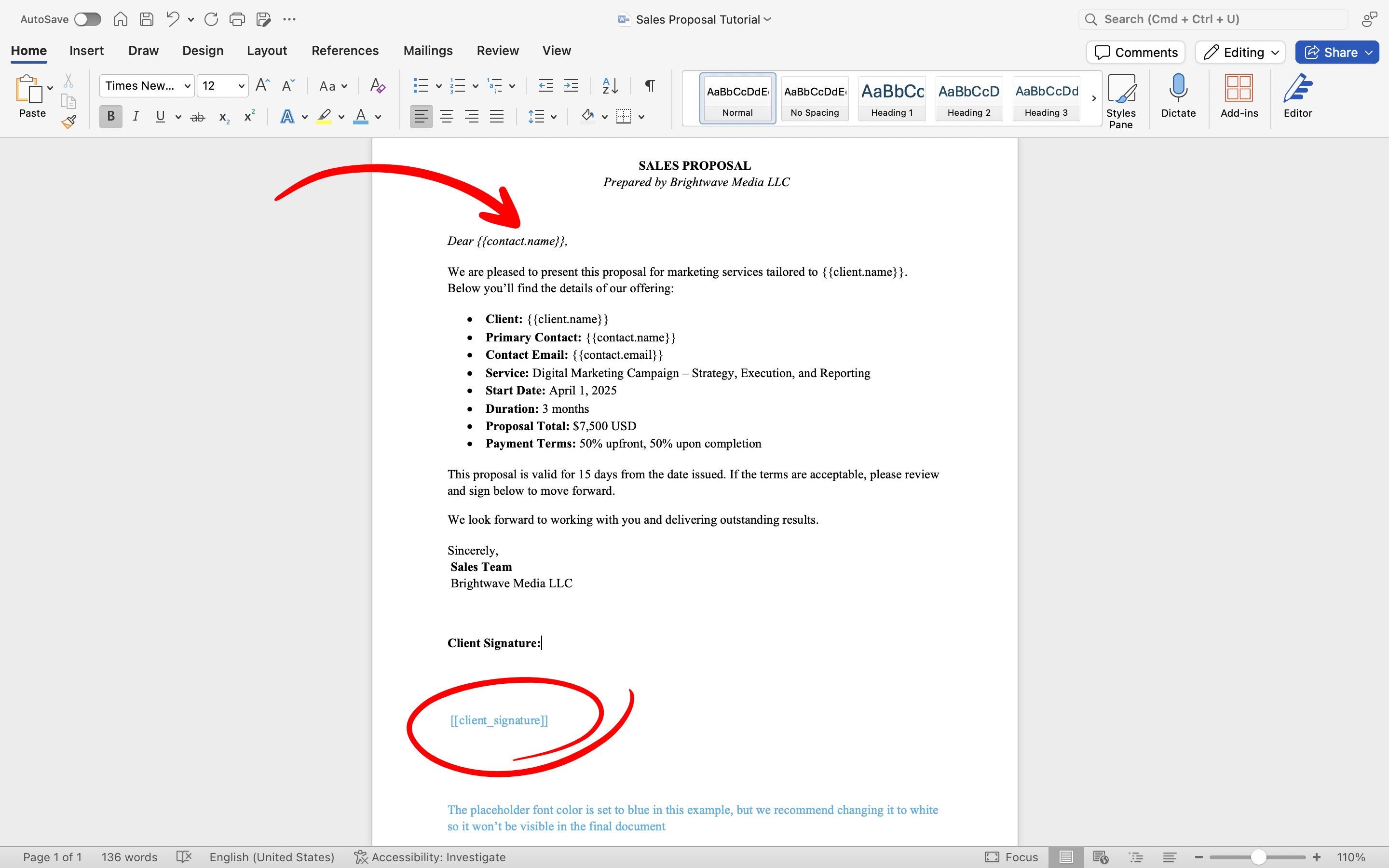 Word Template Example