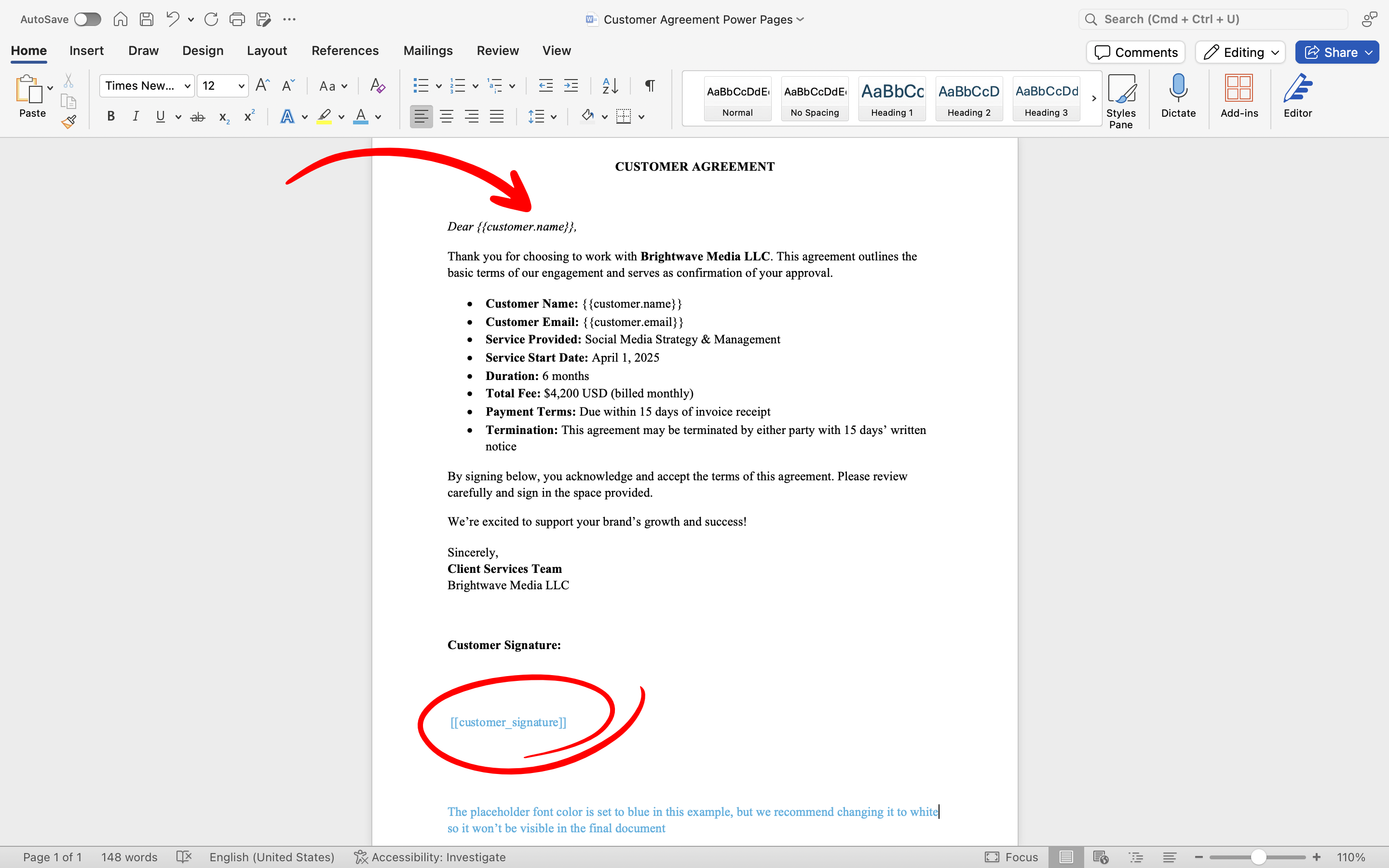 Word Template Example