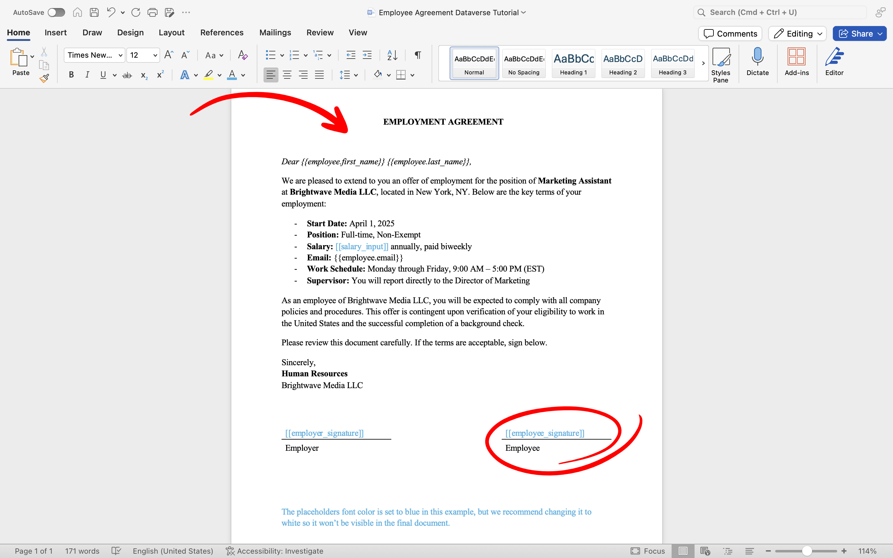Word Template Example