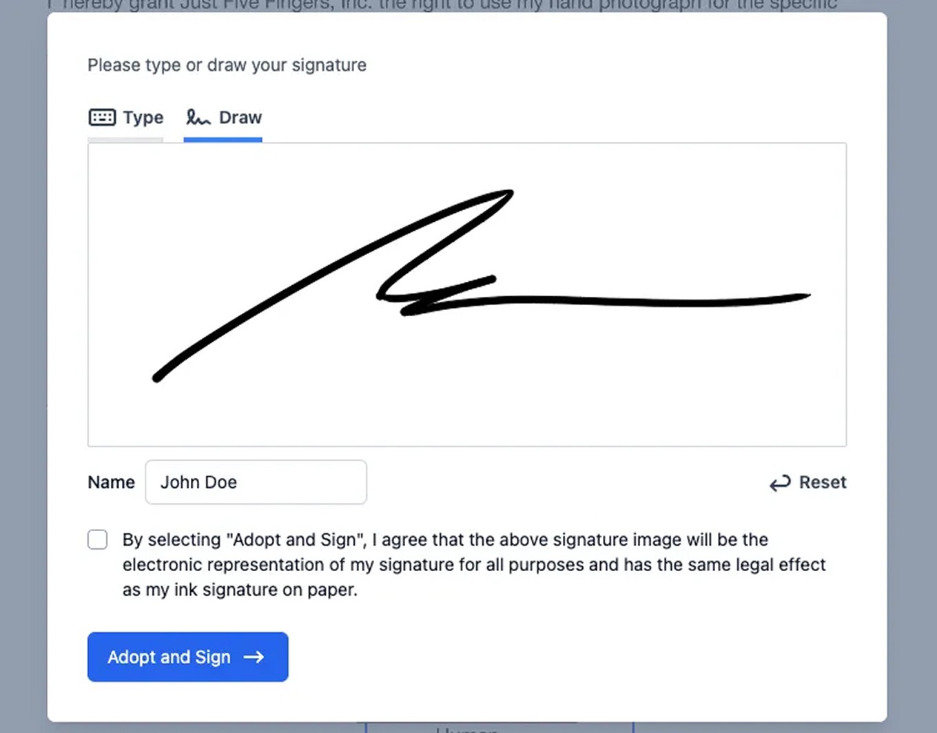 Drawn signature pad in the SignatureAPI signing interface